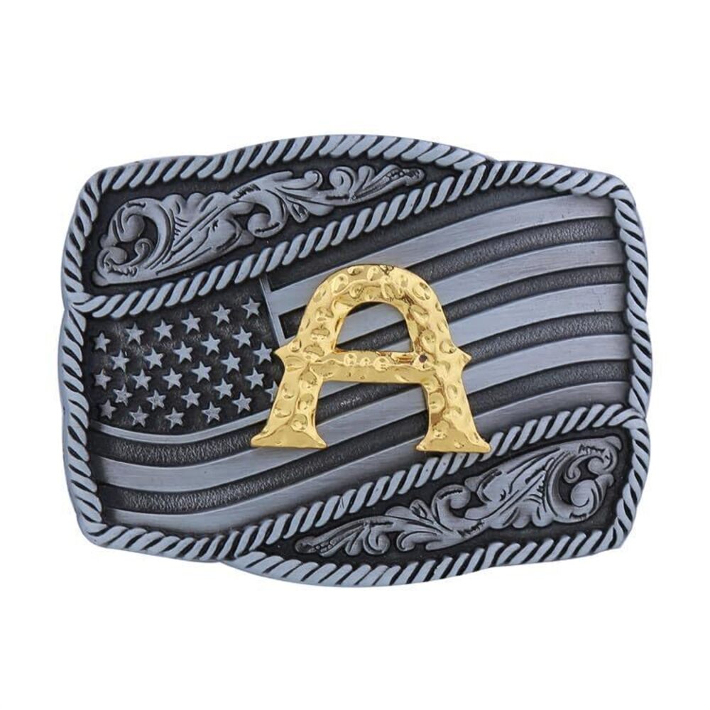 5743 Western Cowboy Belt Buckle , Initial Letters American Flag Belt Buckle